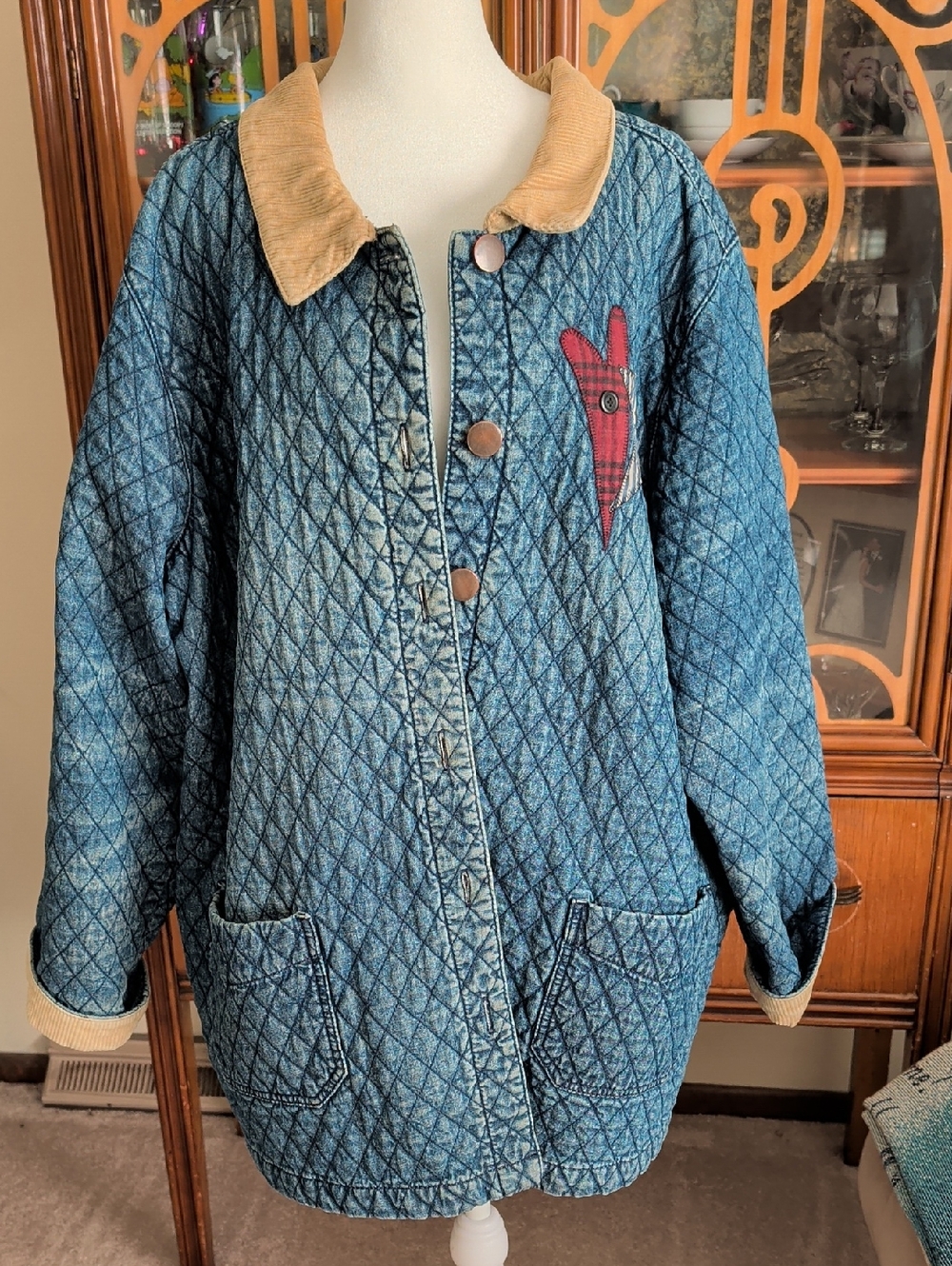 Vintage Haiks Quilted Denim Jacket with Corduroy Collar -
